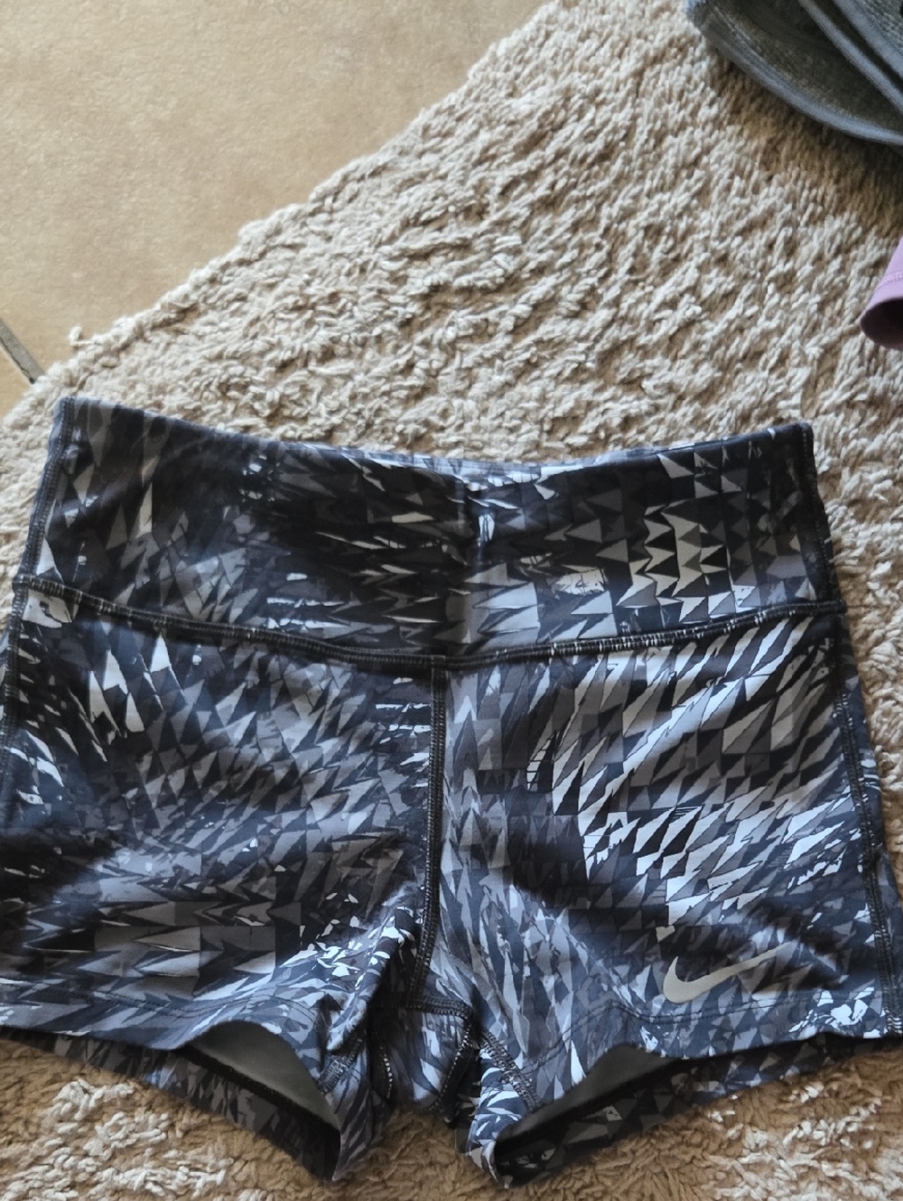 Nike Women’s Black & Gray Geometric Print Athletic Shorts
